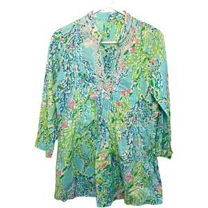 Lilly Pulitzer blue heaven Sarasota beaded tunic top S preppy beaded EUC